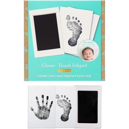 Kate & Milo Clean-Touch Ink Pad, Baby Handprint and Footprint Impression Kit, Babyprints Keepsake, Gift for New and Expecting Parents, Black Ink, No Touch Inkpad, 2 Impression Cards