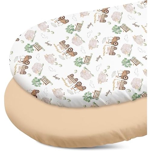 Gllquen Baby Bassinet Sheets Set 2-Pack, Breathable Cozy Bassinet Fitted Sheet Universal Fit Standard Mattress Oval Rectangle Cradle Baby Sheets for Baby Boy Girls Unisex 32"x16" (Reindeer)
