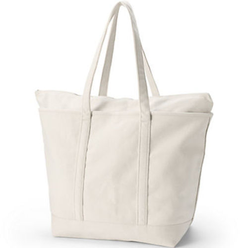 Large Natural, Long Strap Zip Top Canvas Tote Bag | Lands' End