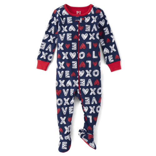 Unisex Baby And Toddler Matching Family Love Snug Fit Cotton Footed One Piece Pajamas - Blue