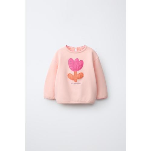 EMBROIDERED FLOWER SWEATSHIRT - Light orange | ZARA United States
