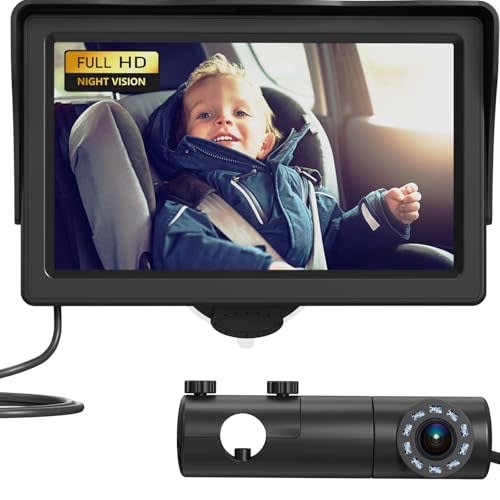 GROWNSY Baby Car Camera, HD Display Baby Car Mirror with Night Vision Feature, 4.3 inch Baby Car Camera with Monitor Wide Clear View, Backseat Camera Rear Facing to Observe Baby’s Every Move