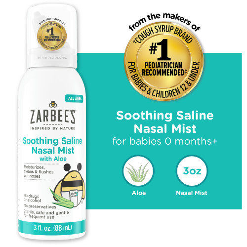 Zarbee's Soothing Saline Nasal Mist with Aloe for All Ages, 3 oz