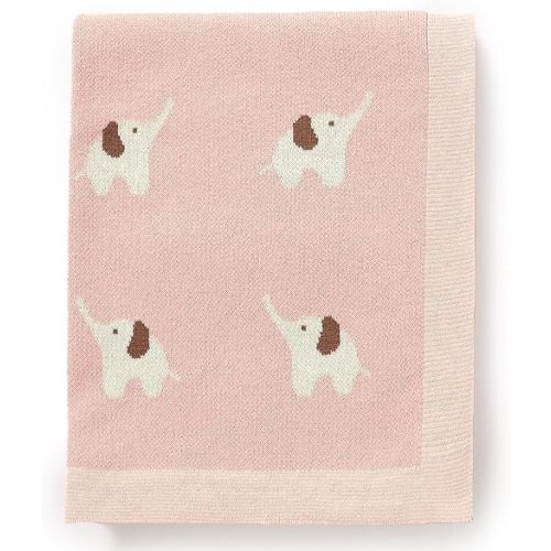 Hadetoto 100% Cotton Baby Blanket Knit Soft Cozy Swaddle Receiving Blankets Toddler Infant Blanket with Lovely Elephant for Newborn Boy Girls - Pink, 90 x 70cm