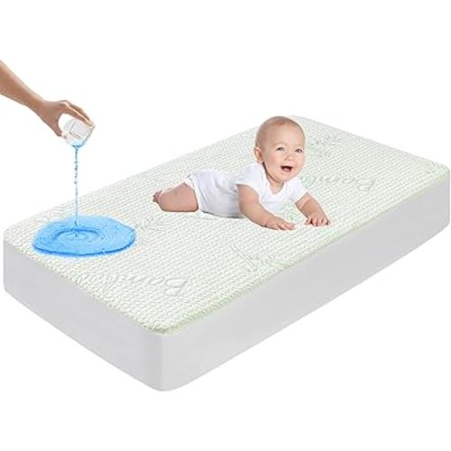 GOONIK Waterproof Crib Mattress Protector, Bamboo Viscose Breathable Crib Mattress Pad Cover for Baby Mattress with 4-13 inches Deep Pocket