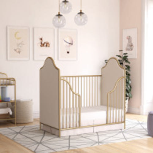 Little Seeds Piper Upholstered Convertible Metal Crib - Gold