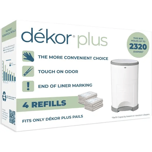 Diaper Dekor Plus Diaper Pail Refills | 4 Count | Most Economical Refill System | Quick & Easy to Replace | No Preset Bag Size Use Only What You Need | Exclusive End-of-Liner Marking