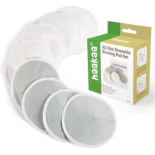 haakaa Reusable Nursing Pads Washable Breast Pads for Leaking Milk Nipple Pads Breast Feeding Essentials with Wash Bag, 8 Pack