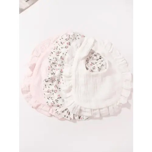 Cute Ruffle Trim Baby Bib, 3 Counts/set Soft Comfortable Breathable - TikTok Shop