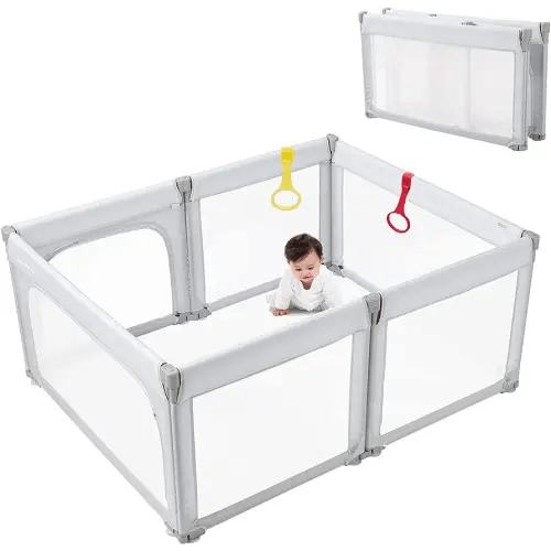 Doradotey Baby Playpen, Shape & Size Adjustable Large Play Center Yards Play Pens for Babies, Foldable Infant Playpen Baby Fence Play Yard Safety Toddler Playpen(47x63in Light Grey)