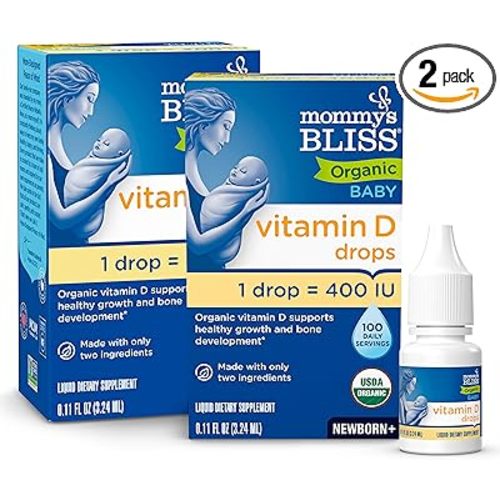 Mommy's Bliss Organic Baby Vitamin D Drops | Promotes Healthy Growth and Bone Development | Age Newborn+ | 0.11 Fl Oz (100 Servings) | Pack of 2