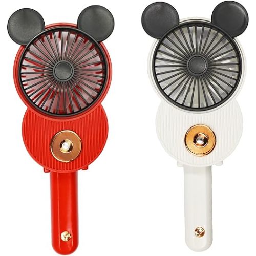 LACOVIA Cute Mouse Misting Mini Fan, Handheld Portable USB Rechargeable Fan with 3 Adjustable Speeds, Foldable For Travelling(Red&White)