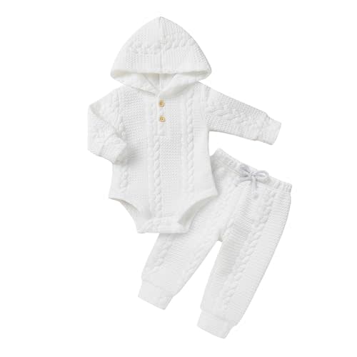 YOUNGER TREE Newborn Baby Boy Girl Clothes Hooded Long Sleeve Romper Pants Set Solid Ribbed Infant Fall Winter Outfits