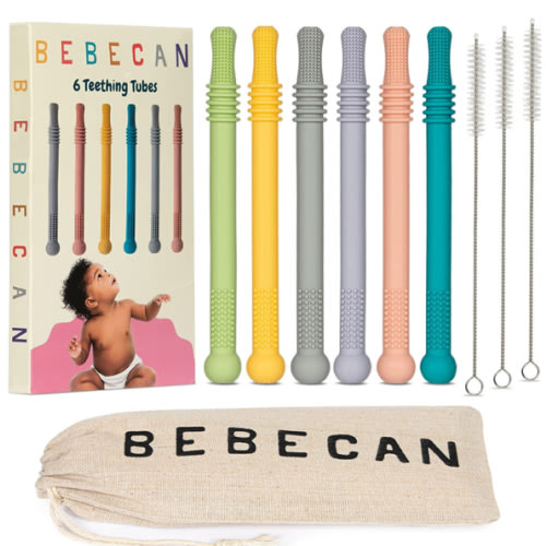 Teething Sticks for Babies 0-36 Months - Super Soft Silicone Teethers in 6 Vibrant Colors, Infant Teething Relief, Multicolored Teething Tubes Baby Gift Teethers