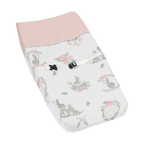 Sweet Jojo Designs Girl Changing Pad Cover Bunny Floral Pink Grey And White
