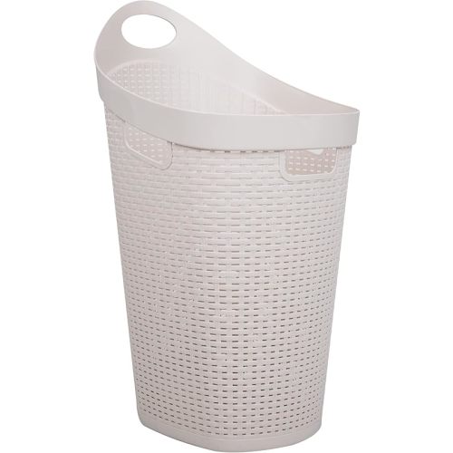 Mind Reader 60L Rolling Laundry Hamper, Clothes Basket, Wheels, Wicker Style, Plastic, 19.5"L x 14.75"W x 29.25"H, Ivory