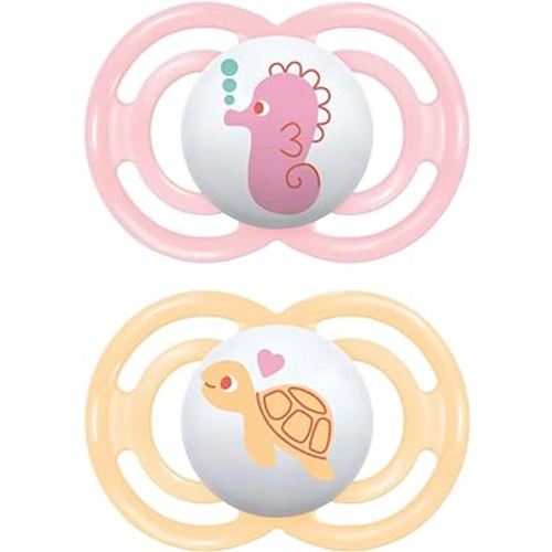 MAM Perfect Pacifiers, Orthodontic Pacifiers (1 Sterilizing Pacifier Case) MAM Pacifiers 6-Plus Months, Best Pacifier for Breastfed Babies, Designs May Vary, 6-16 (Pack of 2)