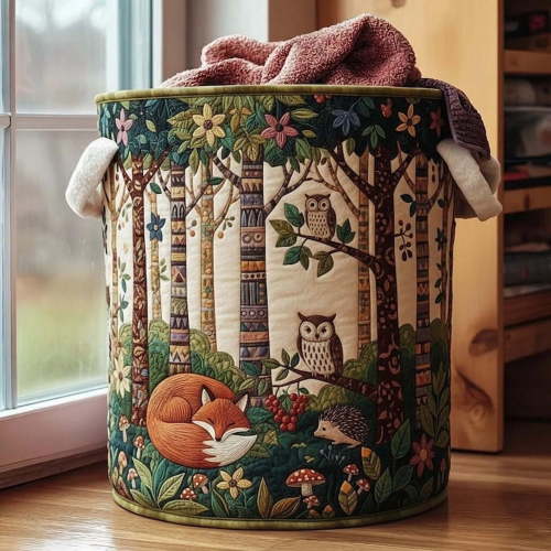 Forest Quilted Laundry Basket: Animal Lover Clothes Hamper, Gifts For Mother's Day