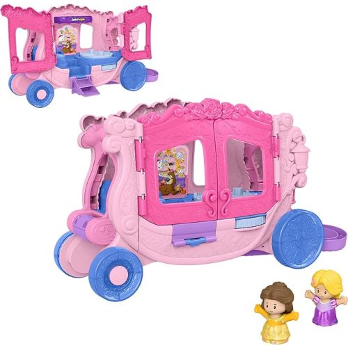Fisher-Price Little People Toddler Toy Disney Princess Pull-Along Musical Carriage Playset with Figures for Pretend Play Kids Ages 18+ Months