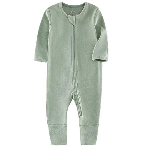 O2 BABY Organic Cotton Baby Footless Pajamas, Zip Front Baby Boys Girls Romper, Long Sleeve Sleep and Play