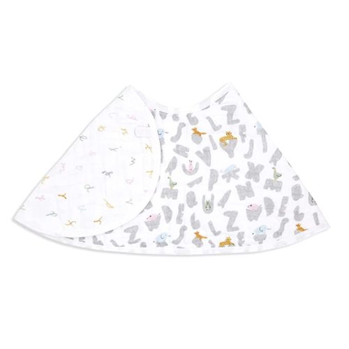 aden + anais Essentials Burpy Bib, 100% Cotton Muslin, Soft Absorbent 4 Layers, Multi-Use Burp Cloth and Bib, 22.5" X 11", Single, Alphabet Animals - Alphabet Animal (Grey)