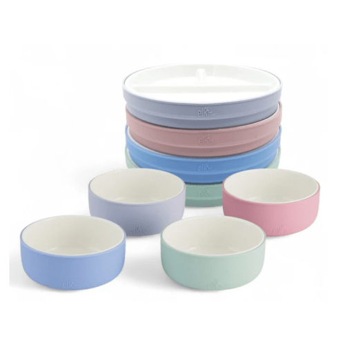 Kids Porcelain Mealtime Bundle | Normal Sleeves | 6.7" Plates + Bowls | 8 Pcs | Blush/Lilac/Sage/Misty Blue