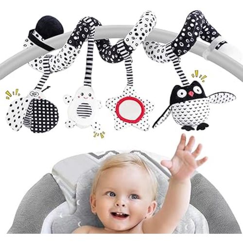High Contrast Baby Toys - Black & White Hanging Toys for Car Seat, Stroller & Crib | Newborn Essentials 0-6 Months | Perfect