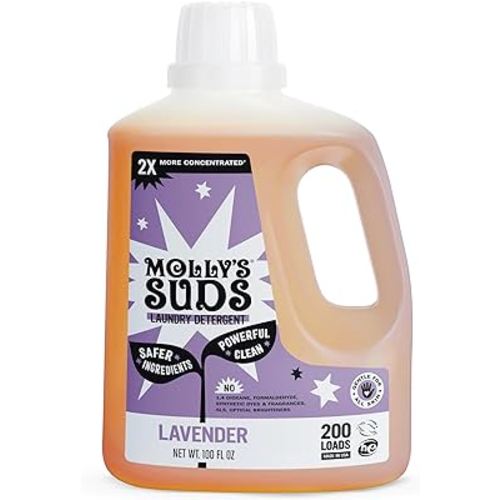 Molly's Suds Liquid Laundry Detergent | Clean Laundry Detergent Soap for Sensitive Skin | 2x Concentrated, High Efficiency (HE) (Lavender - 200 Loads)