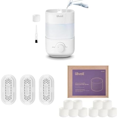 Bundle of LEVOIT Top Fill Humidifiers for Bedroom + LEVOIT 3-Pack Water, Demineralization Cartridge+ LEVOIT 10-Pack Top Fill Humidifier Replacement Filters