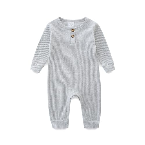 Unisex Newborn Baby Romper Ribbed Onesie Infant Long/Short Sleeve Jumpsuit