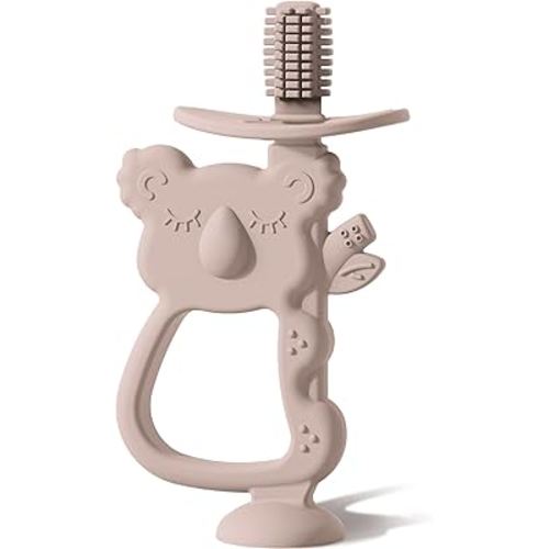 Moonkie Teething Toy, Safe & Easy to Hold BPA Free Silicone Teethers, 360° Baby Toothbrush with Suction Base, Teether Toys Best for Babies 6-12 Months (Koala Blush)