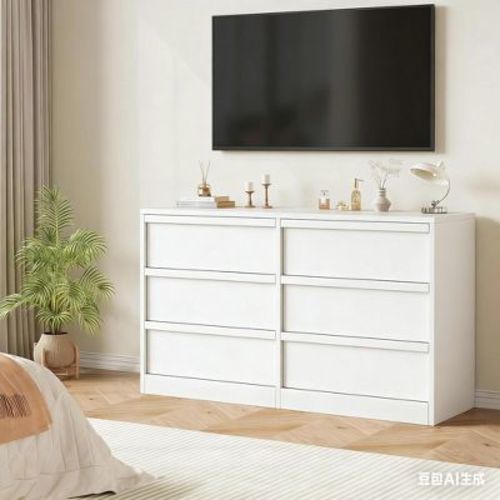 6 Drawer Dresser for Bedroom, 47" Wide White 6 Chest of Drawers with Large Storage, Wooden Dresser Organizer for Living Room, Entryway, Nursery
