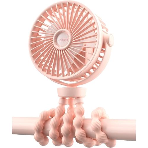 Stroller Fan, Portable Clip-on Fan Pink with 360° Rotate Tripod