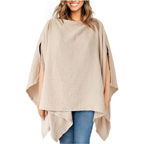 Konssy Muslin Nursing Cover for Breastfeeding, 360° Full Privacy Breathable 100% Cotton Breastfeeding Cover, Multi-use Carseat Canopy