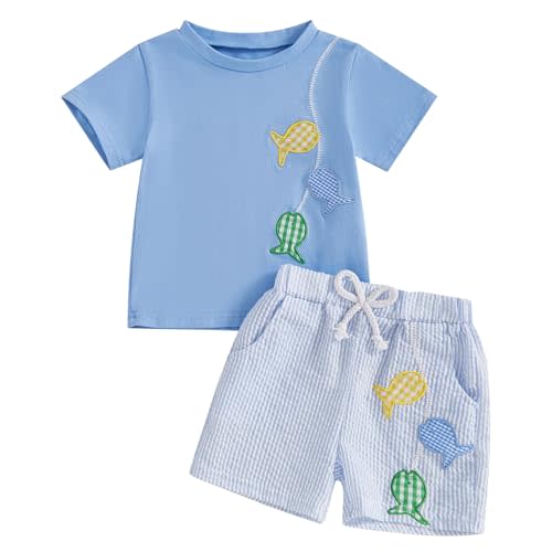 Kavousa Toddler Boy Summer Outfits Baby Boy Animal Print Short Sleeves T-Shirt Plaid Shorts Set Infant Boy Clothes Set