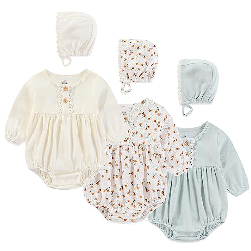 Ecojoy Newborn Baby Girl Bodysuit Suit Baby Clothes Long Sleeve 3 Outfit Bundle Mix Match
