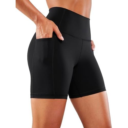 CRZ YOGA Women's Naked Feeling Biker Shorts with Pockets 6'' - High Waisted Yoga Gym Workout Spandex
