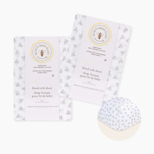 Burt's Bees Baby Organic Cotton Jersey Fitted Crib Sheet 2-Pack Bundle - Heather Grey Honeybee, 2