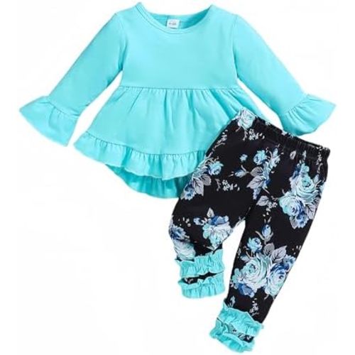Baby Girl Clothes Infant Toddler Girl Outfit Long Sleeve Shirts Top Rufffle Pants Little Girls Clothes