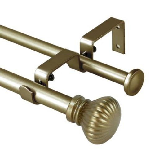 Urbanest Fluted Ball Adjustable Double Drapery Curtain Rod Set, 5-8" Antique Gold 48"-84"