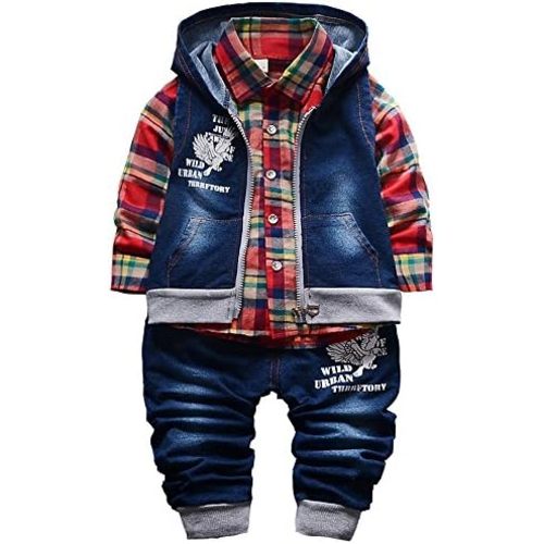 Yao 9M-5T Spring Autumn Baby Boys 3pcs Clothing Set Cotton Shirt Jeans Denim Vest
