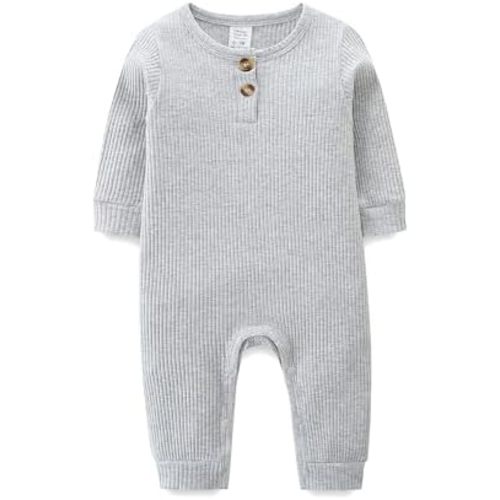 Unisex Newborn Clothes 0-12 Months Long Sleeve Snaps up Solid Ribbed Knit Baby Outfits