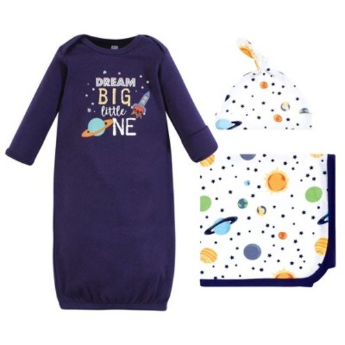 Hudson Baby Infant Boy Gown, Swaddle Blanket and Cap or Headband, Solar System, 0-6 Months
