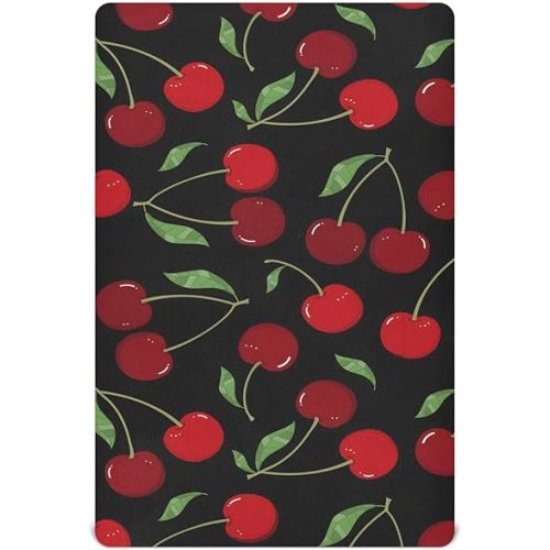 Red Cherry Boy Crib Sheets Soft Breathable Crib Mattress Fitted Sheet 39"x27"x5"
