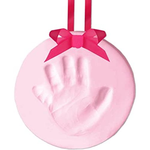 Tiny Ideas DIY Baby's Print Handprint or Footprint Keepsake No Bake Ornament with Ribbon, Baby Girl Nursery Décor, Pink