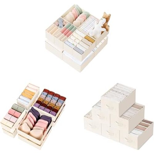 Criusia 10 Pack Drawer Organizer Bins, 8 Pack Underwear Sock Drawer Organizer Dividers, 6 Pack Large Clothes Organizer