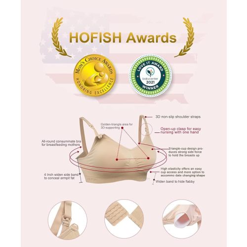 HOFISH 3PACK Full Bust Seamless Nursing Maternity Bras Bralette S-XXL with Extra Bra Extenders & Clips