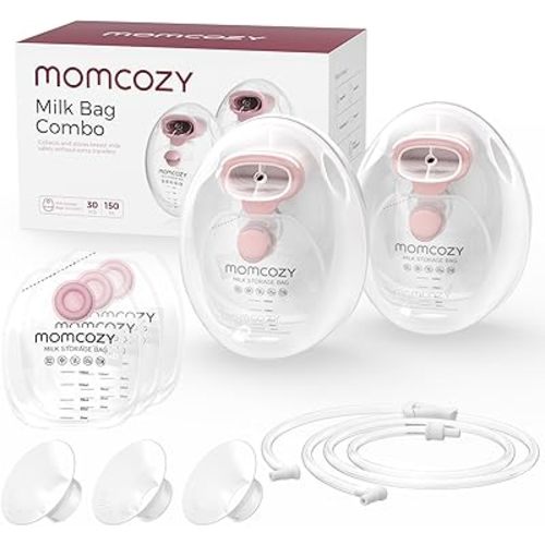Momcozy Wearable Milk Collection Cups with Storage Bags (5 oz), Direct-to-Bag Breast Milk Bag Combo, Breast Pump Parts for Momcozy V1 Pro/V2 Pro/V1/V2 Pump & Most Electric Breast Pumps, 2 Pack