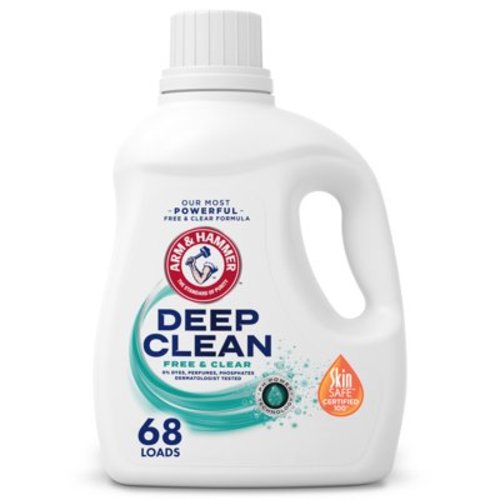 ARM & HAMMER Deep Clean Free & Clear Liquid Laundry Detergent, Free of Dyes, Perfumes and Phosphates, Dermatologist Tested, 102 Fl Oz, 68 Loads