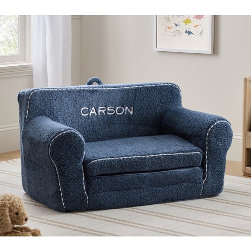Anywhere Sofa Lounger®, Navy Sherpa with Gingham Piping